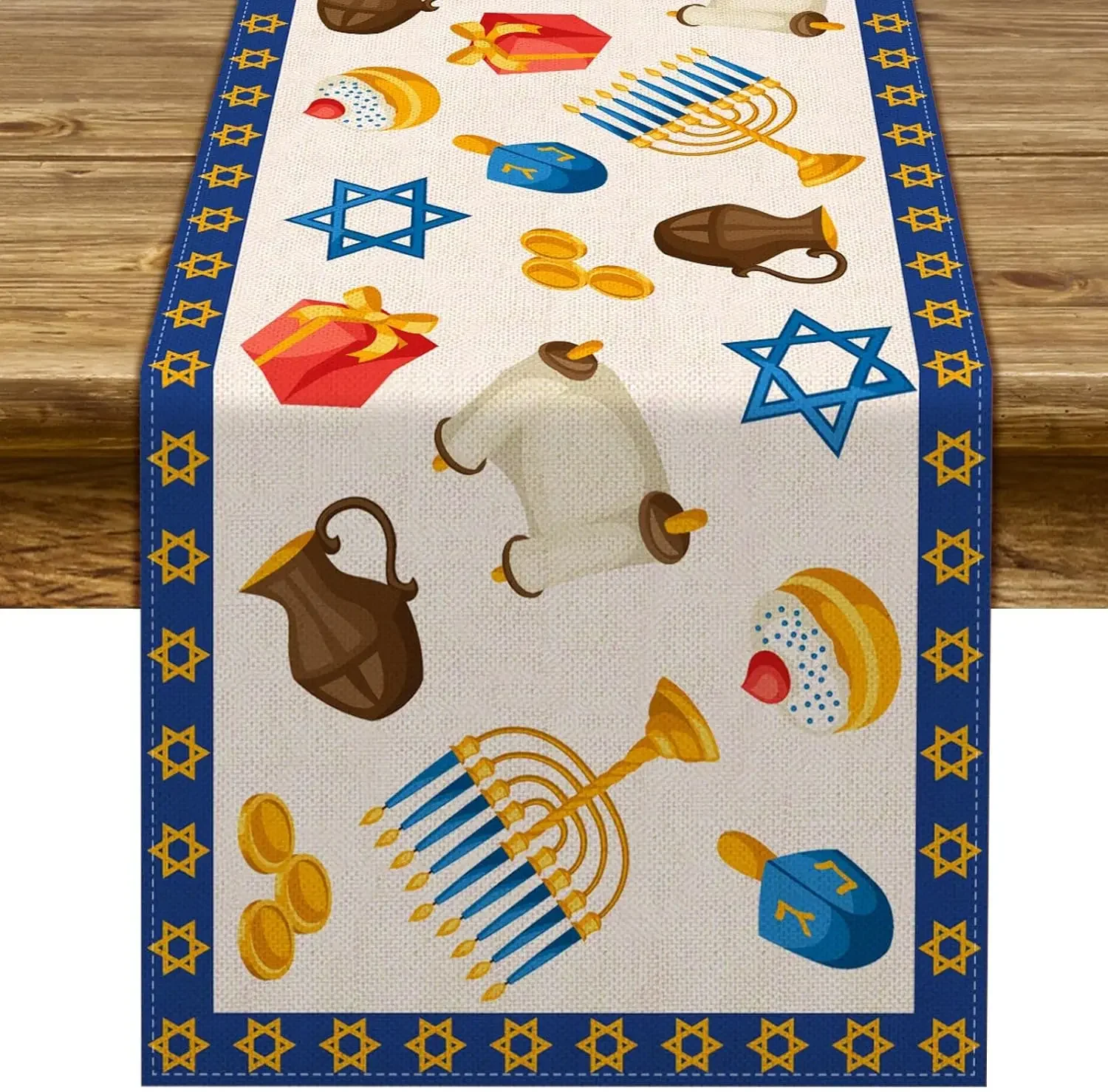 Linen Table Runner - مفرش طاولة من الكتان لعيد حانوكا،