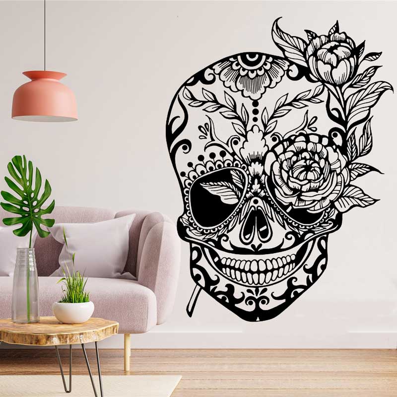 Home Decor Y2K - يوم الميت السكر الجمجمة الفينيل الجدار