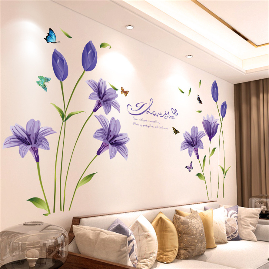 Home Decor Indonesia - DIY الأرجواني الخزامى غرفة المعيشة ملصقات
