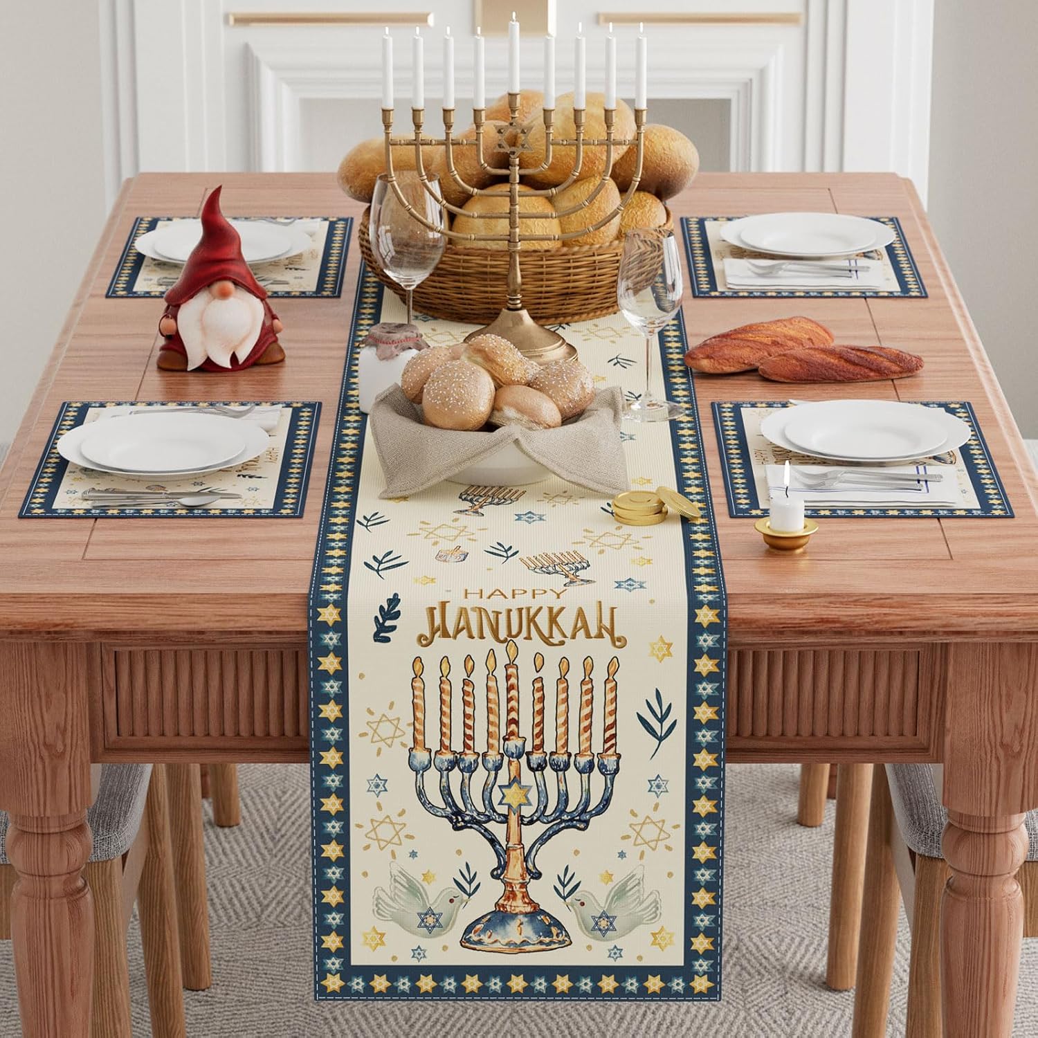 سعيد هانوكا شانوكا الشمعدان ال - مراجعة Linen Table Runner وسعره