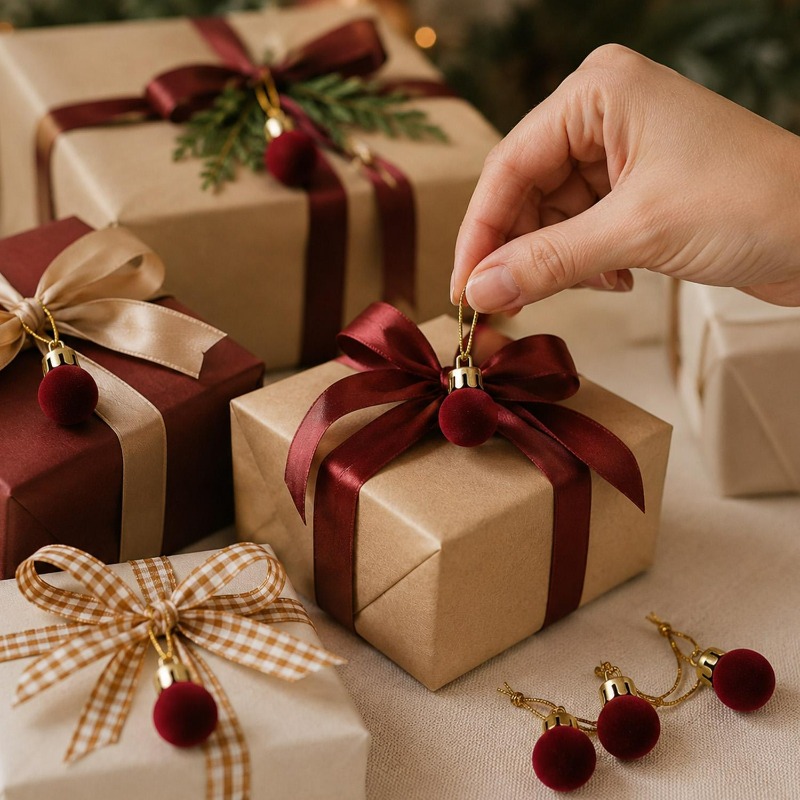كرات عيد الميلاد المخملية الحم - مراجعة Home Decor Indonesia وسعره